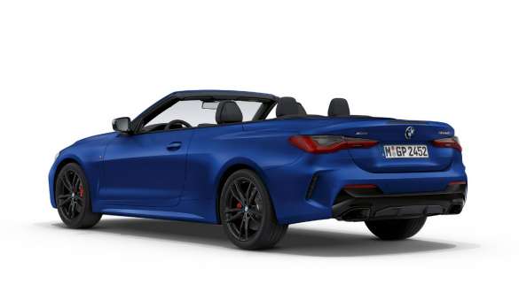BMW M440i xDrive Cabriolet G23 2020 set fra siden let drejet BMW M440i xDrive Cabriolet BMW Individual Frozen Portimao Blue metallic G23 2020 set fra siden let drejet