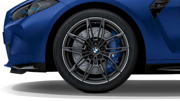19"/20" M smedede hjul 825 M, BMW M4 Competition Cabriolet med M xDrive G83 2021 BMW M4 Competition Cabriolet med M xDrive G83 2021 BMW Individual Frozen Portimao blå-metallic 19”/20” M smedede fælge 825 M nærbillede