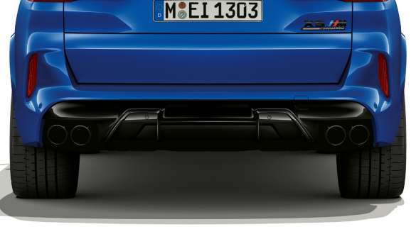 M sportsudstødning på BMW X5 M Competition M sportsudstødning BMW X5 M Competition Marina Bay Blue Metallic F95, set bagfra