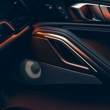 BMW X6 højttaler. Close-up af BMW interiøret med fokus på højttalerboksen.