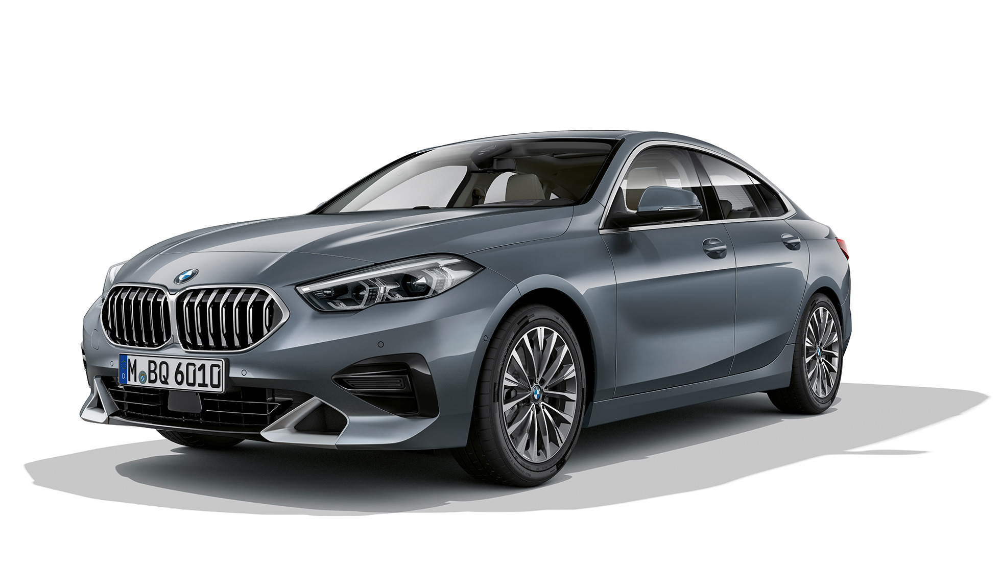 BMW nyre BMW 2-serie Gran Coupé model Luxury Line BMW nyre BMW 2-serie Gran Coupé model Luxury Line i Storm Bay metallic F44 set forfra let drejet