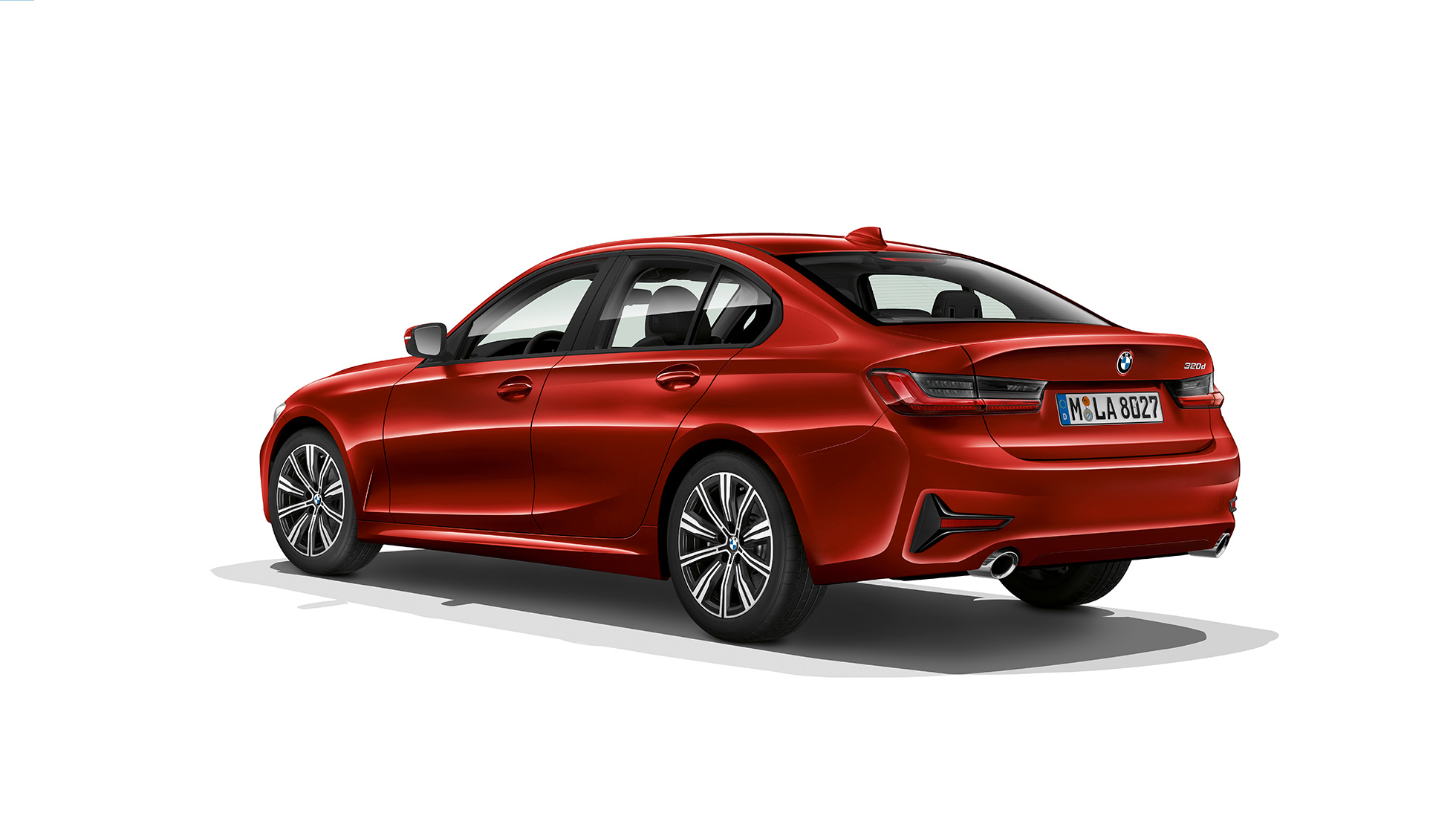 BMW 3-serie Sedan, Model Advantage-bagende. BMW 3-serie Sedan set bagfra let drejet, med Model Advantage-udstyr.