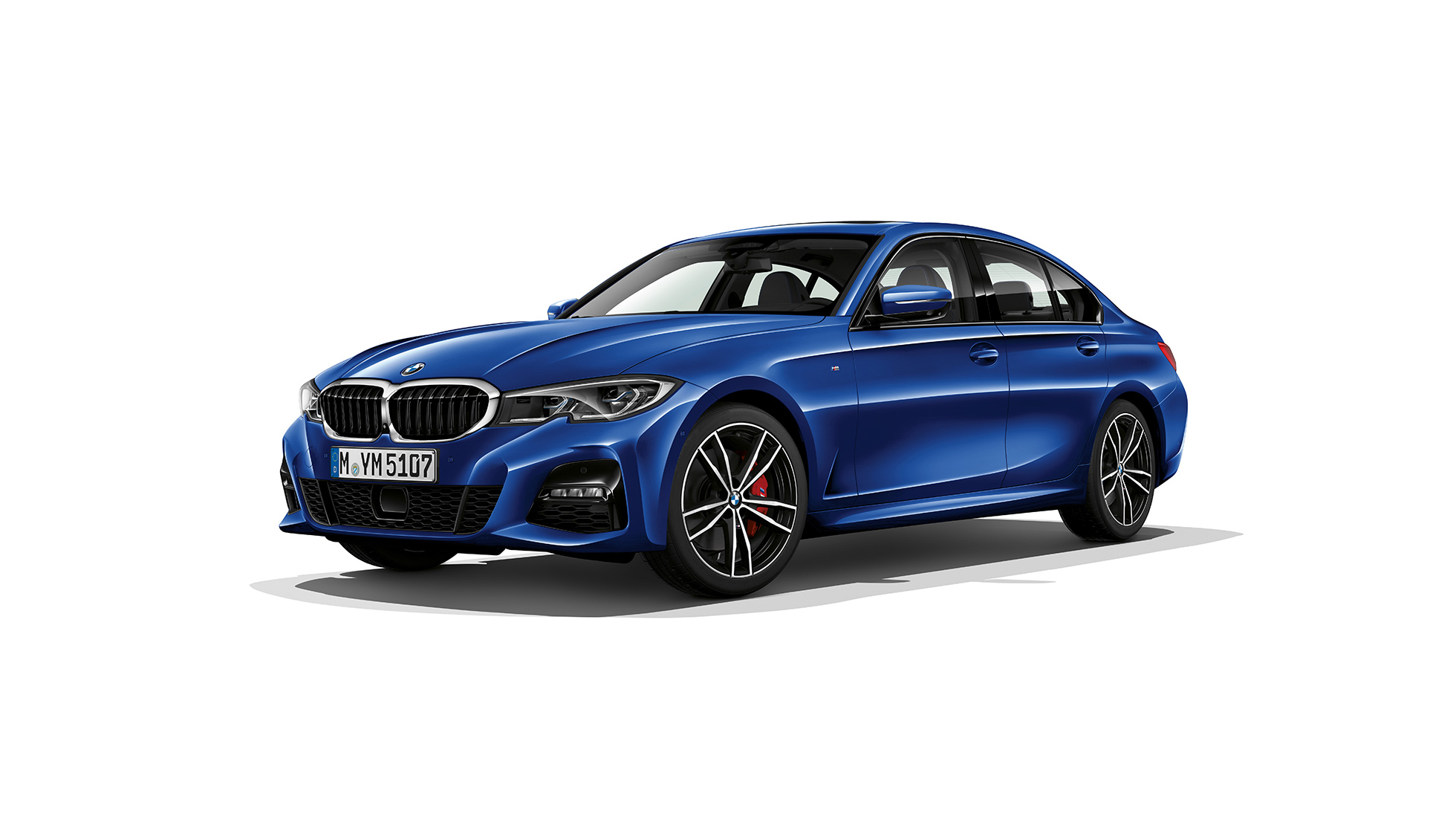 BMW 3-serie Sedan, Model M Sport. BMW 3-serie Sedan i profil, parkeret, Model M Sport.