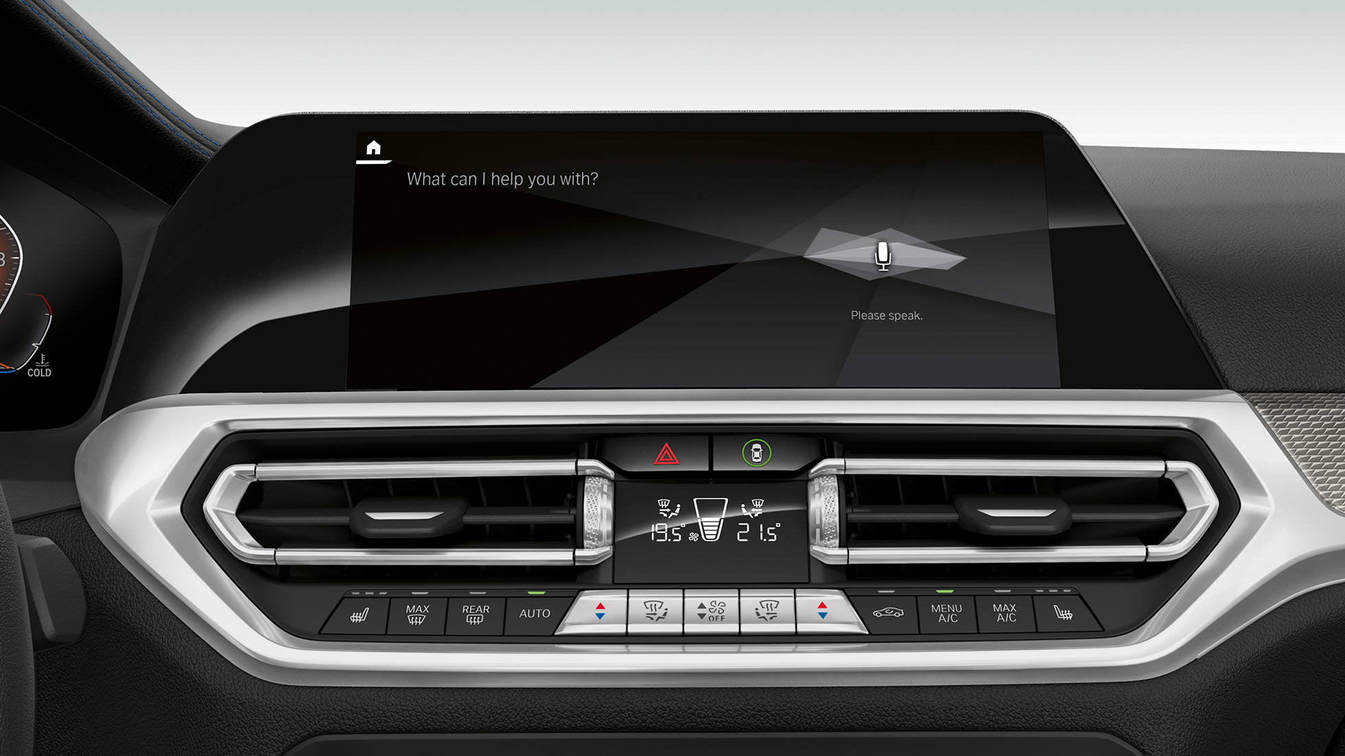 BMW 3-serie Sedan, BMW Intelligent Personal Assistant. Nærbillede af displayet i kabinen, med BMW Intelligent Personal Assistant.