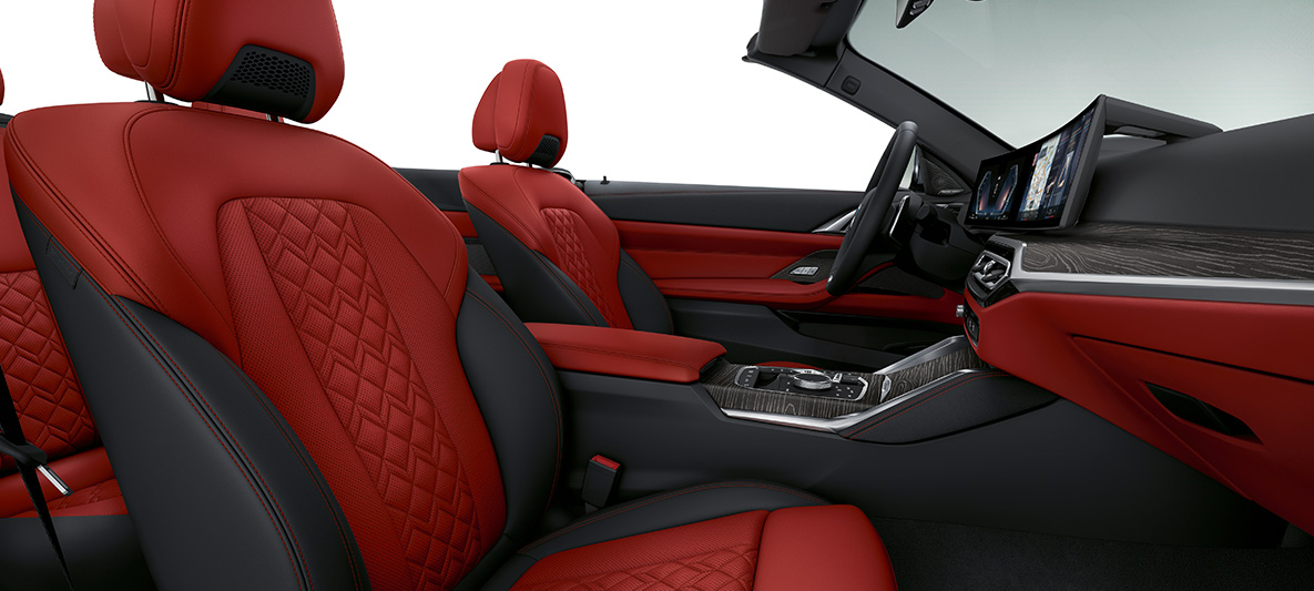 BMW Individual læderpakke 'Merino' Fiona Red/sort BMW 4-serie Cabriolet Individual 2020 G23 kabine BMW Individual læderpakke 'Merino' Fiona Red/sort BMW 4-serie Cabriolet Individual G23 2020 kabine cockpit