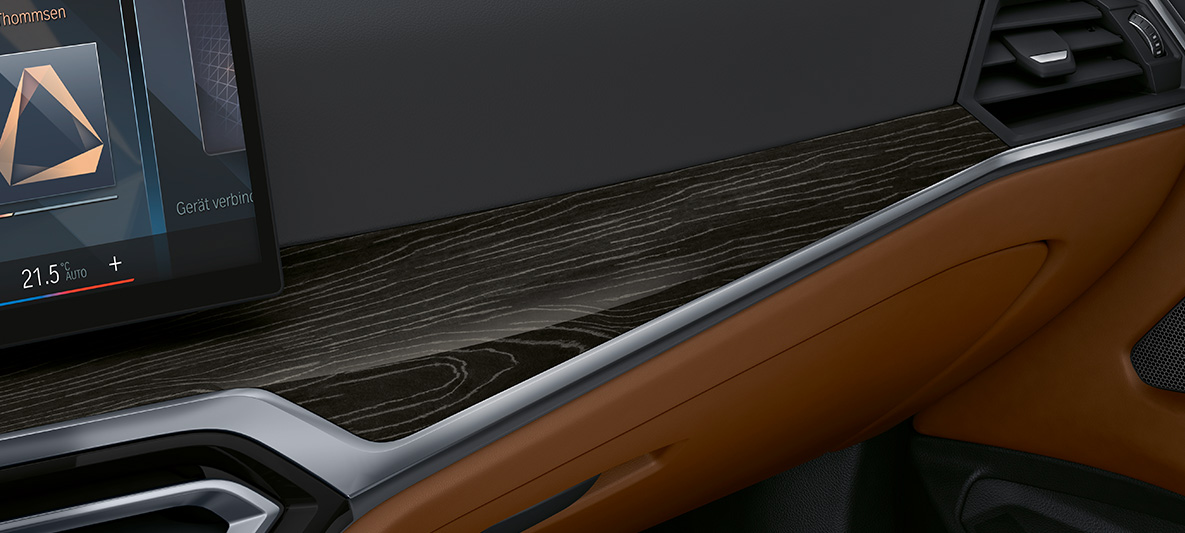BMW Individual interiørlister i ædeltræ 'Fineline' sort med sølveffekt og åbne porer samt detaljestribe i perleglanskrom BMW 4-serie Cabriolet 2020 G23 Individual kabine BMW Individual interiørlister i ædeltræ 'Fineline' sort med sølveffekt og åbne porer samt detaljestribe i perleglanskrom BMW 4-serie Cabriolet Individual G23 2020 kabine
