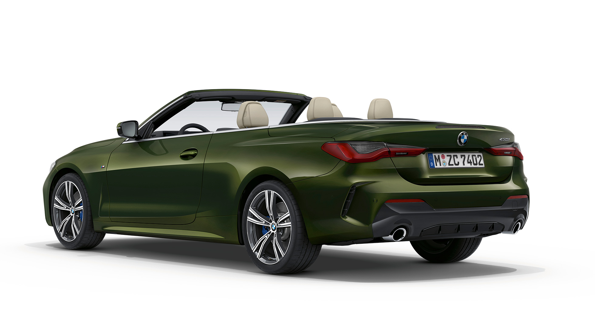 Bagende BMW 4-serie Cabriolet M Sport G23 2020 BMW 4-serie Cabriolet G23 2020 M Sport Bluestone metallic set bagfra let drejet