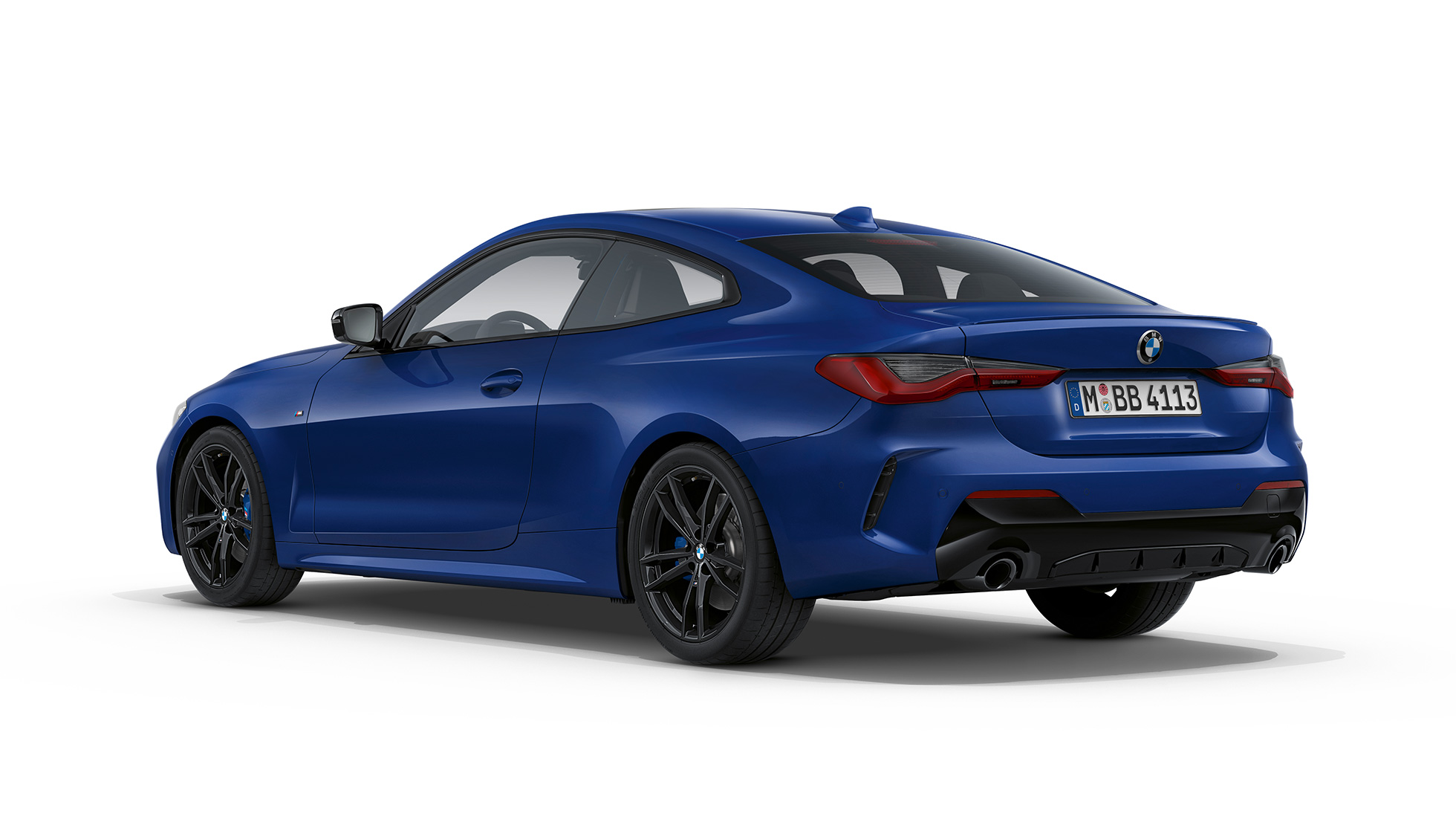 Bagende BMW 4-serie Coupé M sportspakke G22 2020 BMW 4-serie Coupé G22 2020 M sportspakke sportspakke Arctic Race Blue metallic set bagfra let drejet
