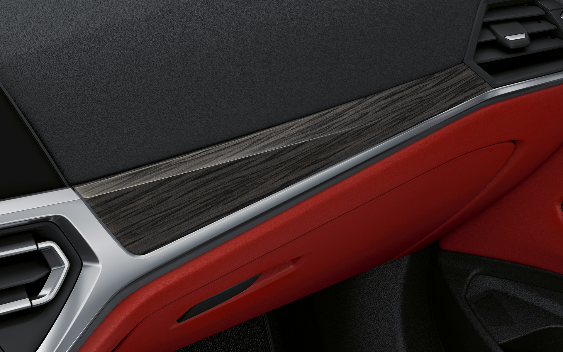 Interiørlister ædeltræ BMW 4-serie Coupé 2020 G22 Individual kabine Interiørlister ædeltræ med detaljestribe perleglanskrom BMW 4-serie Coupé Individual G22 2020 kabine
