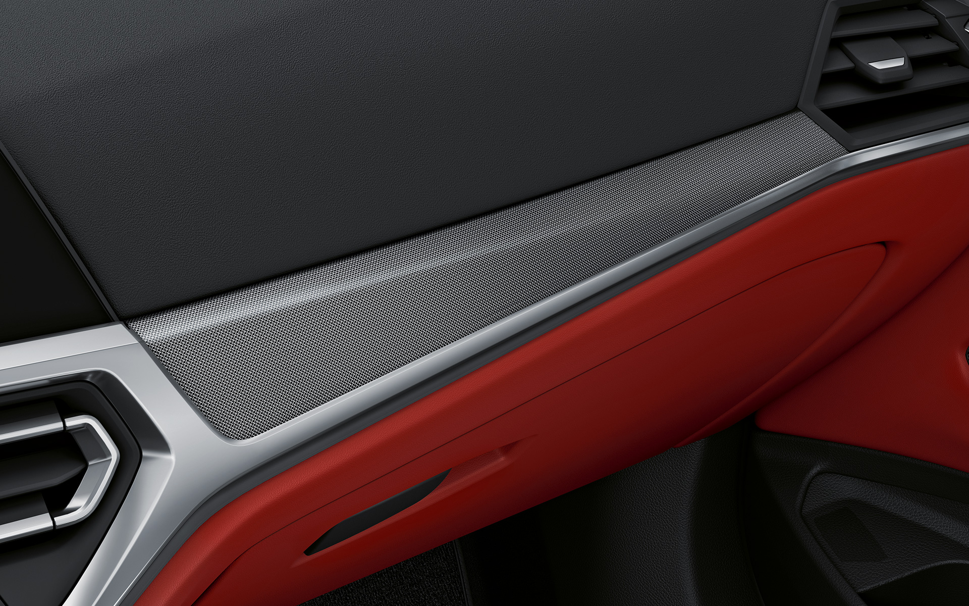 Interiørlister aluminium tetragon BMW 4-serie Coupé 2020 G22 Individual kabine Interiørlister aluminium tetragon med detaljestribe perleglanskrom BMW 4-serie Coupé Individual G22 2020 kabine