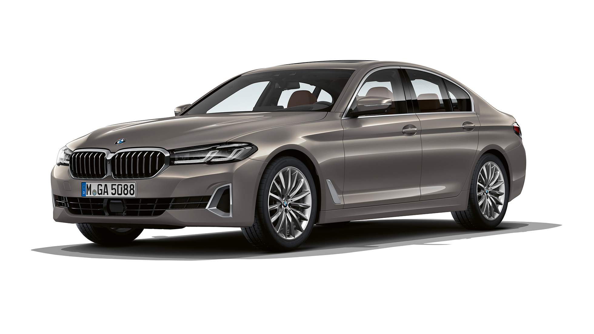 BMW 5-serie Sedan G30 Luxury Line forfra BMW 5-serie Sedan 520d xDrive G30 2020 Luxury Line i Bernina Grey set forfra let drejet