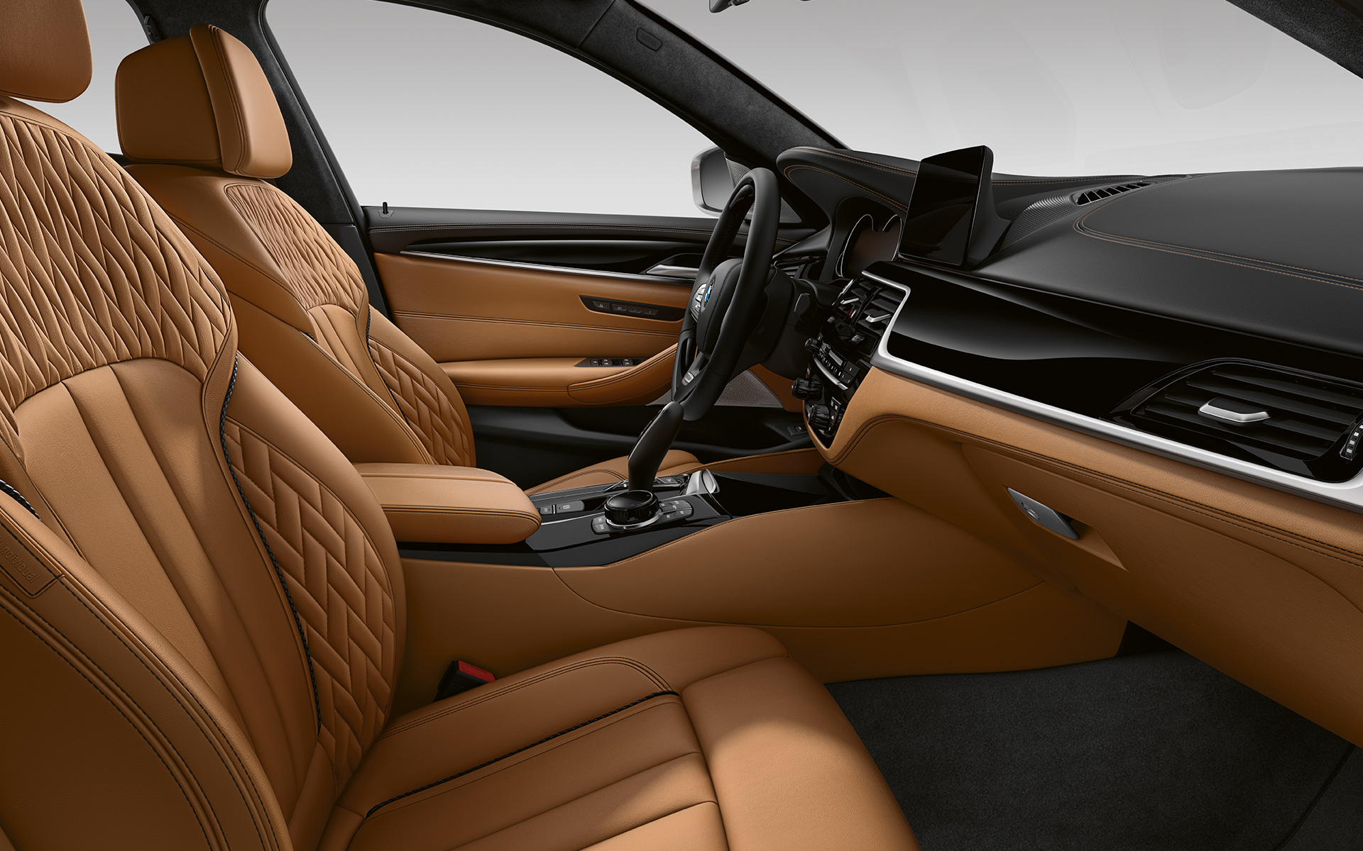 BMW 5-serie Sedan G30 Facelift 2020 indvendigt udstyr i BMW Individual fuld læderpakke 'Merino' | Caramel BMW 5-serie Sedan G30 Facelift 2020 indvendigt udstyr i BMW Individual fuld læderpakke 'Merino' | Caramel