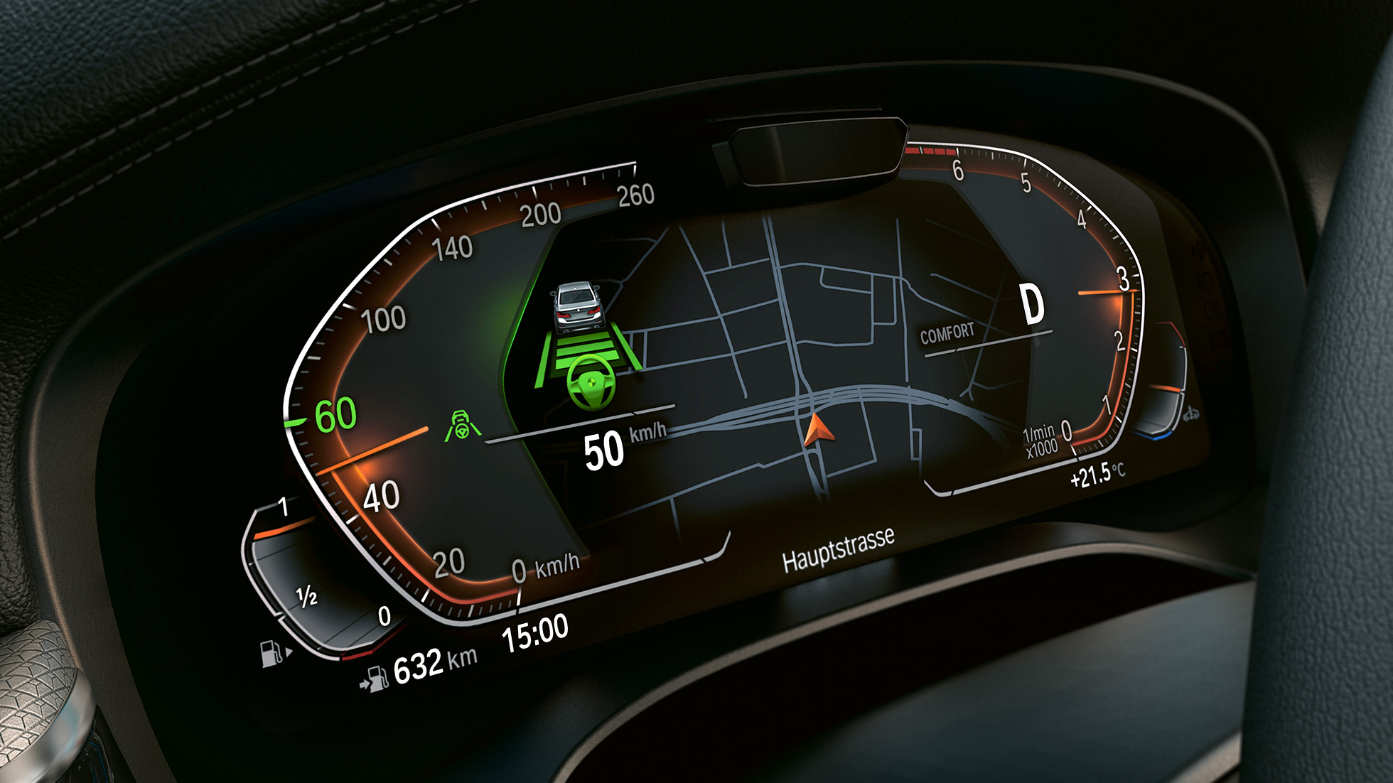 Informationsdisplay BMW 5-serie Touring G31 Informationsdisplay BMW 5-serie Touring G31 Facelift 2020 Sophisto Grey nærbillede interiør