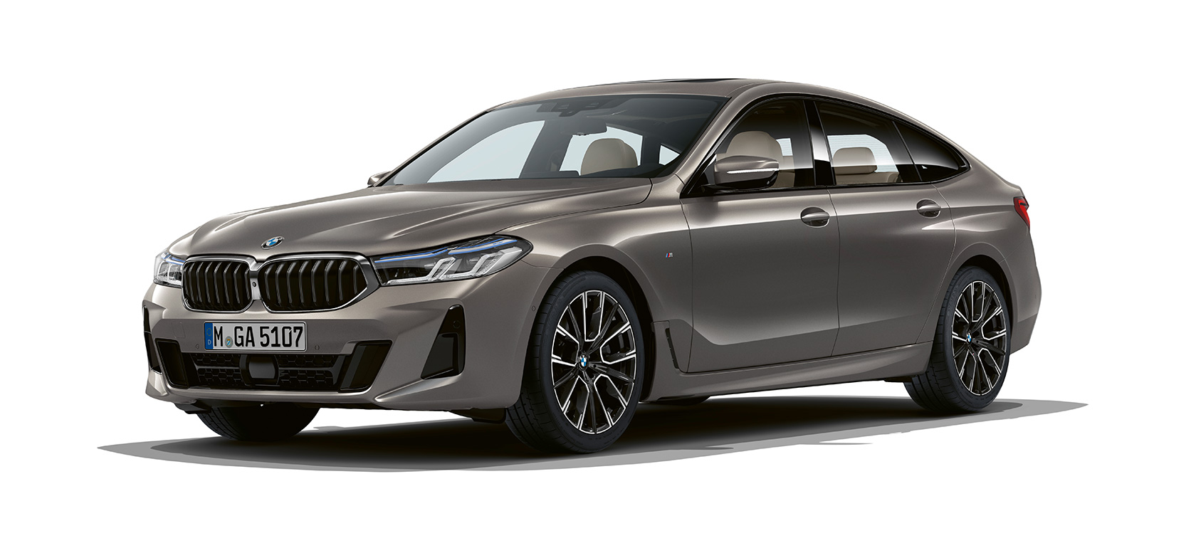 BMW 6-serie Gran Turismo G32 2020 BMW 6-serie Gran Turismo 640i xDrive G32 2020 Bernina Grey set forfra let drejet fra siden