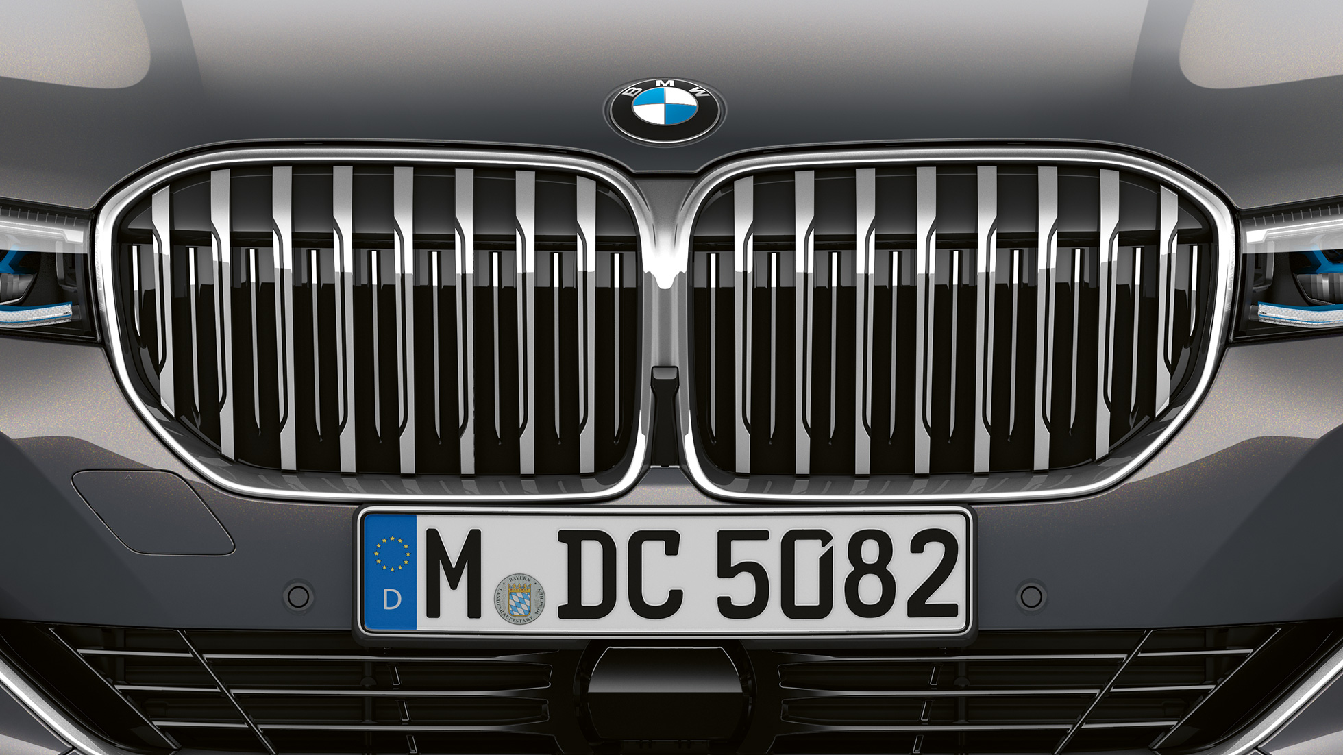 BMW 7-serie Sedan med eksteriør i Pure Excellence-design, gearstang BMW 7-serie Sedan med eksteriør i Pure Excellence-design: Nærbillede af BMW nyre