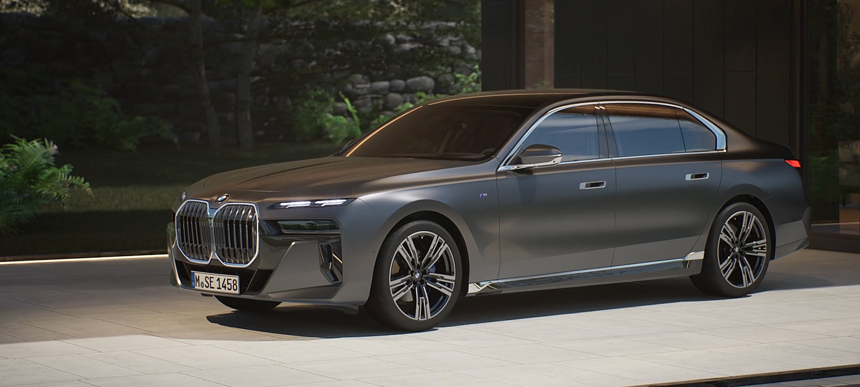 BMW 7-serie Sedan G70 ICE 740i M sportspakke eksteriørhøjdepunkter BMW 7-serie Sedan G70 ICE 740i M sportspakke, Frozen Deep grey metallic, 21" M letmetalhjul med stjerneeger 908 eksteriørhøjdepunkter