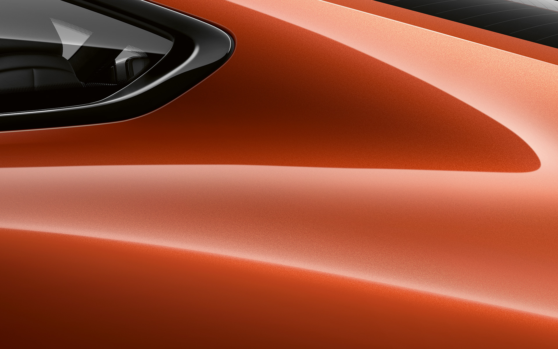BMW 8-serie Coupé, nærbillede af C-stolpe Nærbillede af C-stolpen på BMW 8-serie Coupé i Sunset Orange metallak.