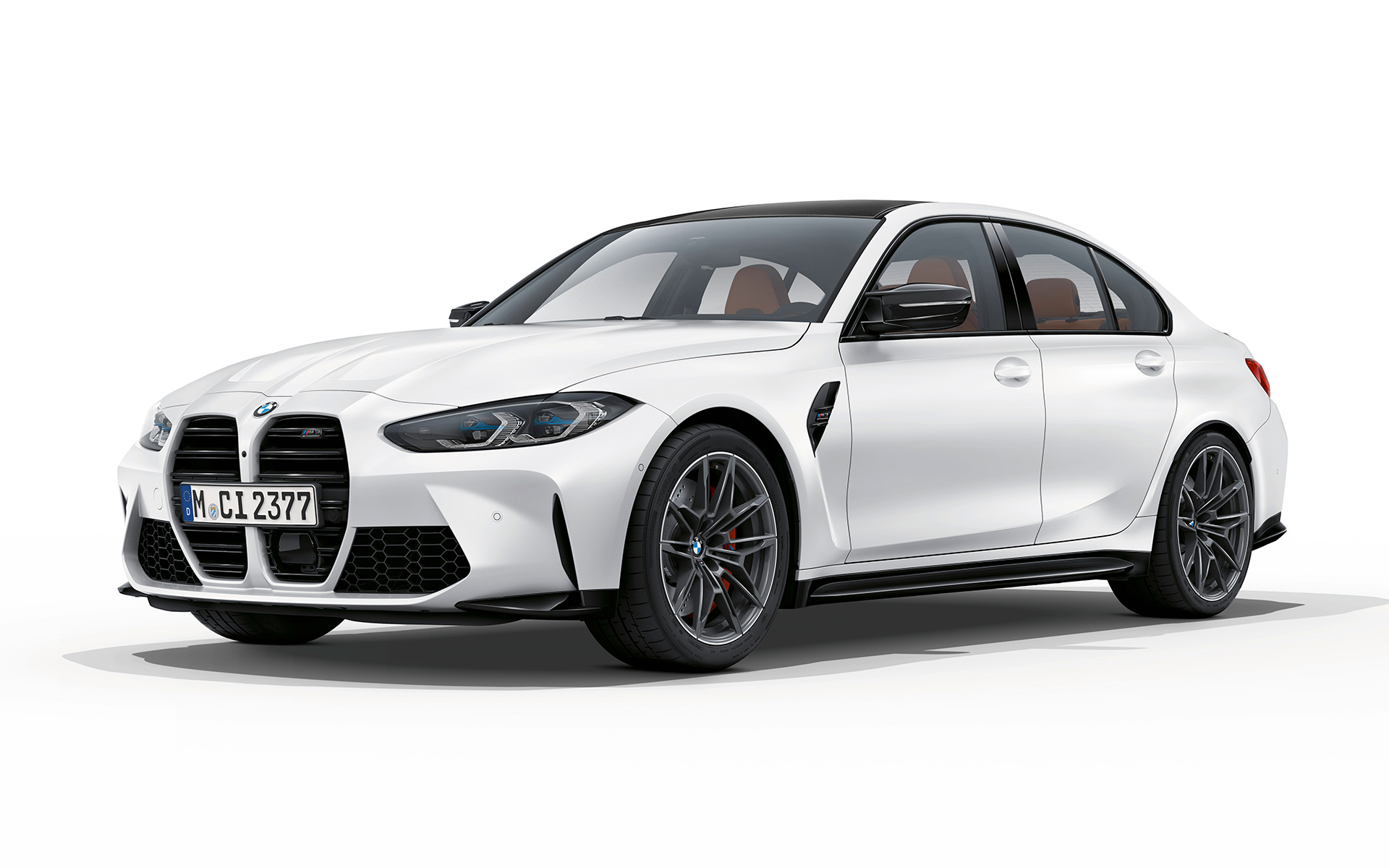 BMW M3 Competition G80 2020 Frozen Brilliant White metallic set forfra let drejet
