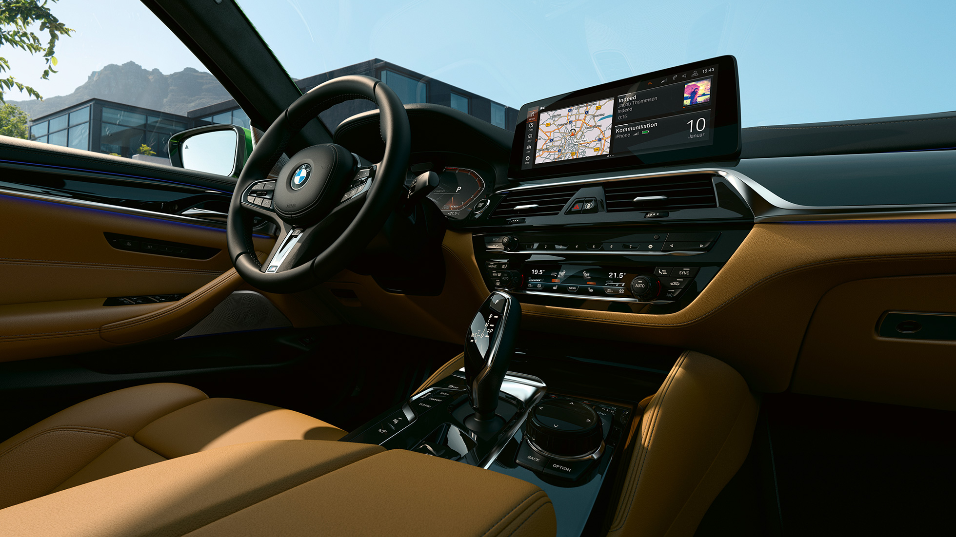 BMW M550i xDrive Sedan G30 LCI Facelift 2020 cockpit med 12,3'' kontroldisplay BMW M550i xDrive Sedan G30 LCI Facelift 2020 cockpit med 12,3'' kontroldisplay