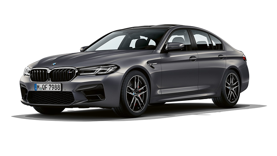 BMW M5 F90 LCI Facelift 2020 Brands Hatch Grey metallic set forfra let drejet