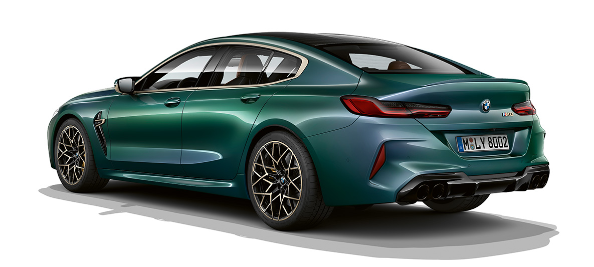 BMW M8 Gran Coupé First Edition set bagfra let drejet BMW M8 Gran Coupé First Edition F93 2020 BMW Individual Aurora Diamond Green Metallic set bagfra let drejet
