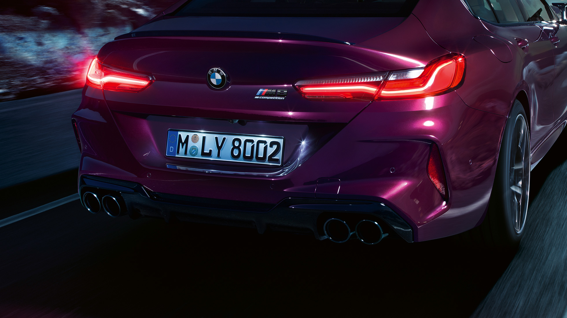 BMW M8 Competition Gran Coupé nærbillede bagende BMW M8 Competition Gran Coupé F93 2020 BMW Individual Ametrin Metallic nærbillede bagende
