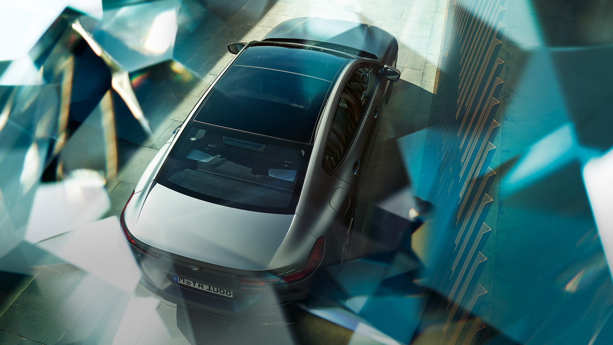 Panoramaglastag BMW M850i xDrive Gran Coupé Panoramaglastag BMW M850i xDrive Gran Coupé G16 2019 BMW Individual Frozen Bluestone Metallic fugleperspektiv