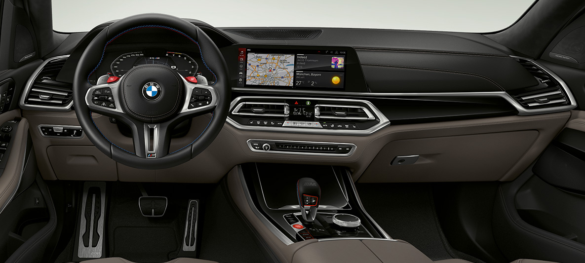 M læderrat BMW X5 M F95 M læderrat med kontrastsyninger BMW X5 M F95 2020 SUV cockpit
