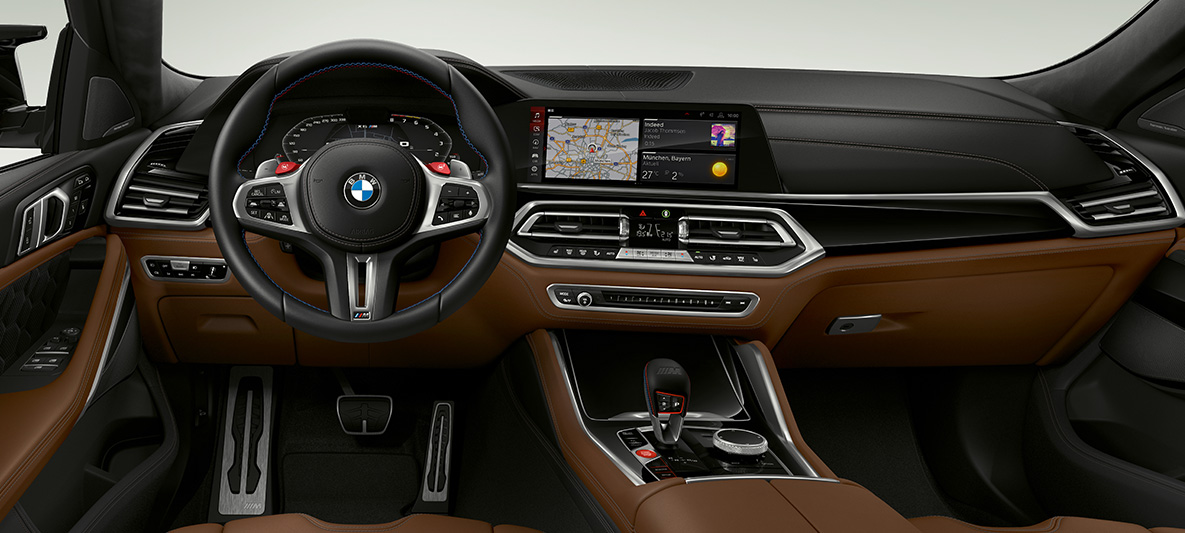 M læderrat BMW X6 M F96 M læderrat med kontrastsyninger BMW X6 M F96 2020 SUV cockpit