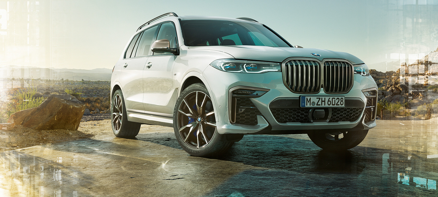 BMW X7 M G07 2019 set forfra let drejet BMW X7 M Automobil G07 2019 Mineral White set forfra let drejet stående