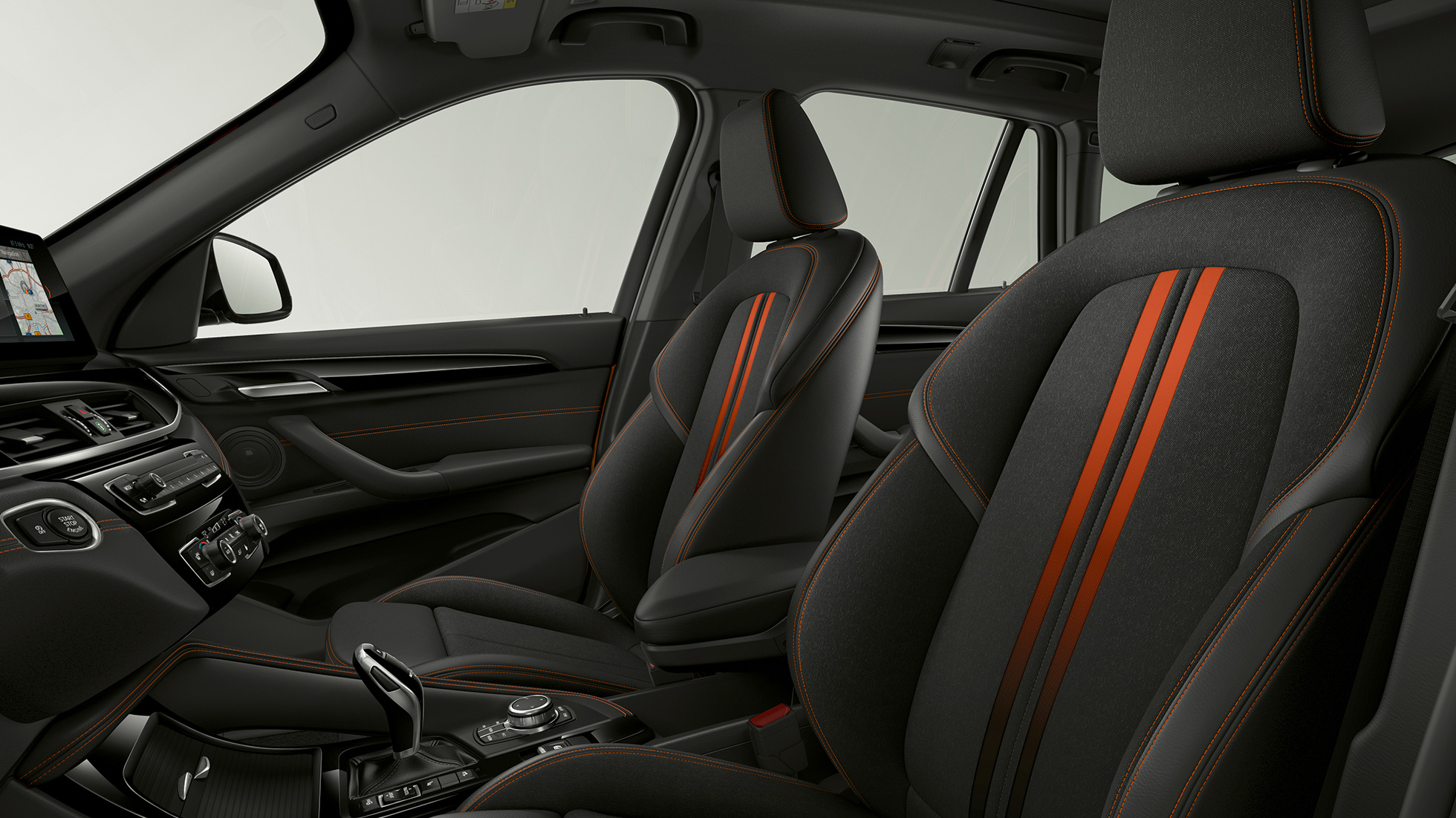 BMW X1, model Sport Line, indtræk BMW X1, model Sport Line, interiør med fokus på indtrækket