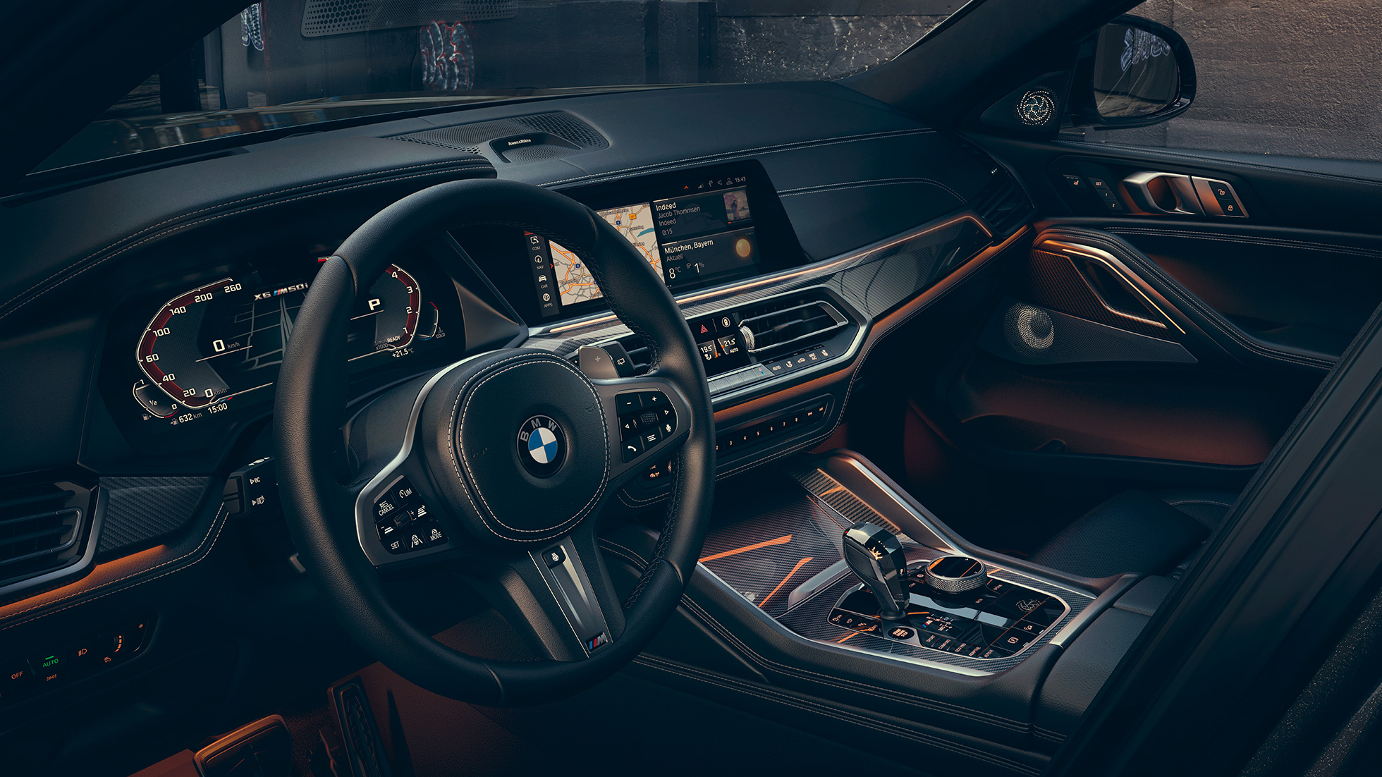 Cockpit med fokus på 12,3“ displays. BMW X6 cockpit med fokus på 12,3“ displays.