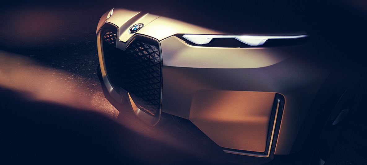 Fronten på BMW Vision iNEXT Fronten på BMW Vision iNEXT, med kølerribber