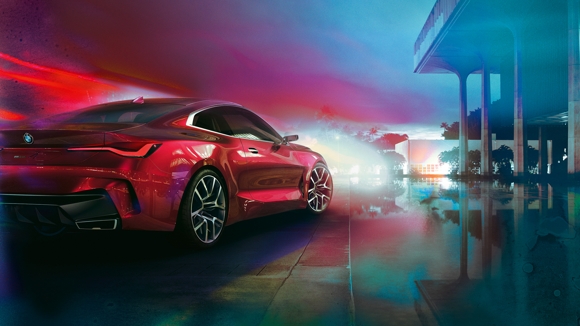BMW Concept 4 set bagfra let drejet BMW Concept 4 Forbidden Red eksteriørdesign set bagfra let drejet