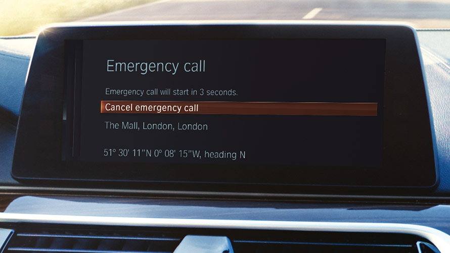 Intelligent nødopkald Intelligent nødopkald vises i BMW display