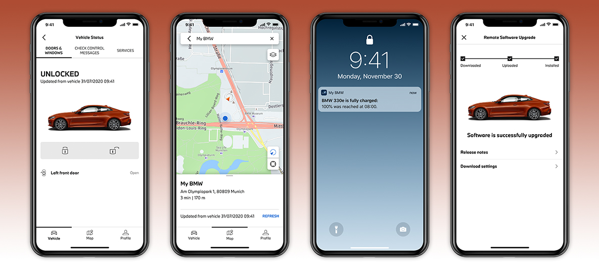 My BMW App Kontrol af bilstatus Skærm på smartphone My BMW App Kontrol af bilstatus Skærm på smartphone