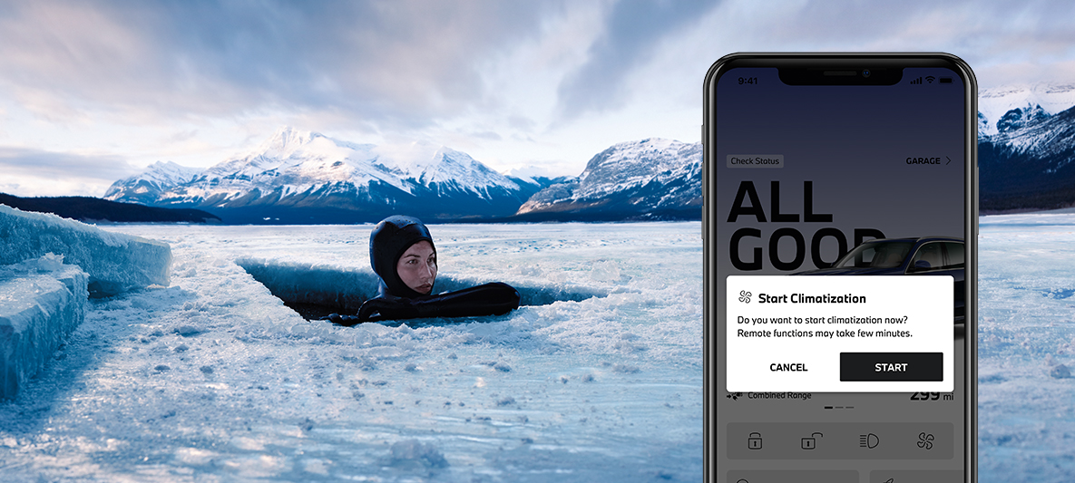 My BMW App Kontaktløs adgang til bilen En kvinde dykker i is My BMW App Kontaktløs adgang til bilen En kvinde dykker i is