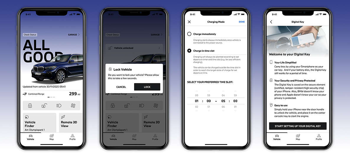 My BMW App Kontaktløs adgang til bilen Skærm på smartphone My BMW App Kontaktløs adgang til bilen Skærm på smartphone