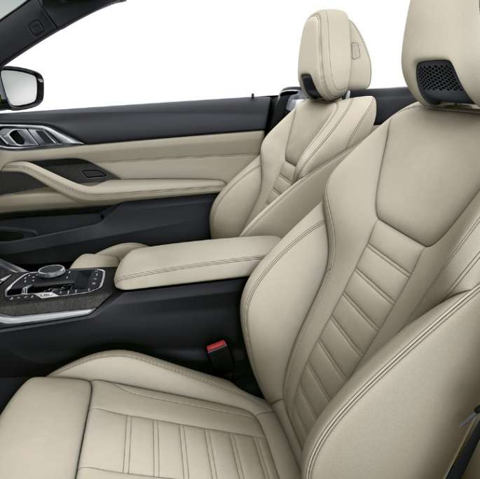 Sportssæder med indtræk i eksklusivt læder BMW 4-serie Cabriolet G23 2020 M Sport kabine